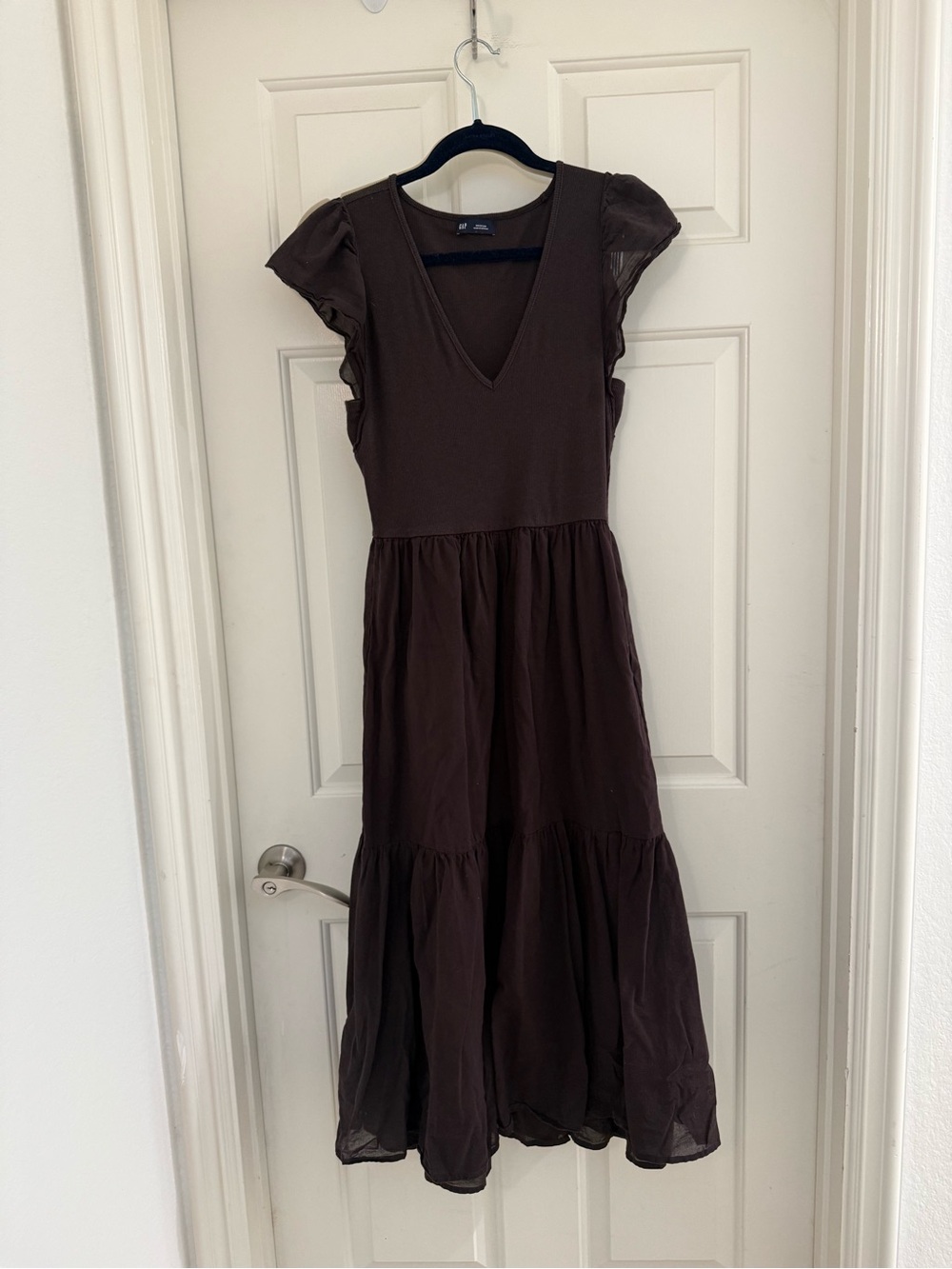 GAP Brown Modern Mixed Media Ruffle Maxi Dress medium